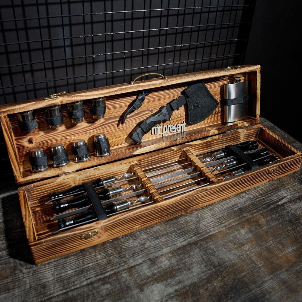 Набір шампурів у кейсі Blackwood set №1. Шашличний набір. Подарунок батькові