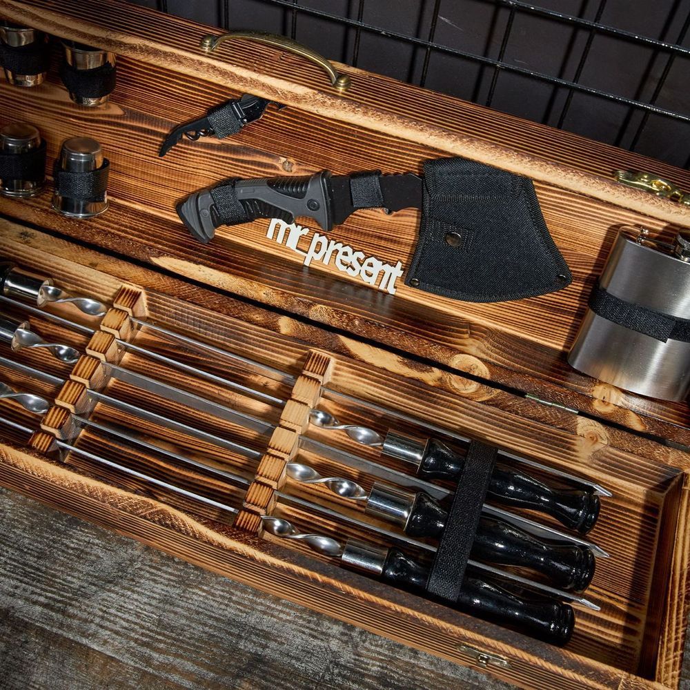 Набір шампурів у кейсі Blackwood set №1. Шашличний набір. Подарунок батькові