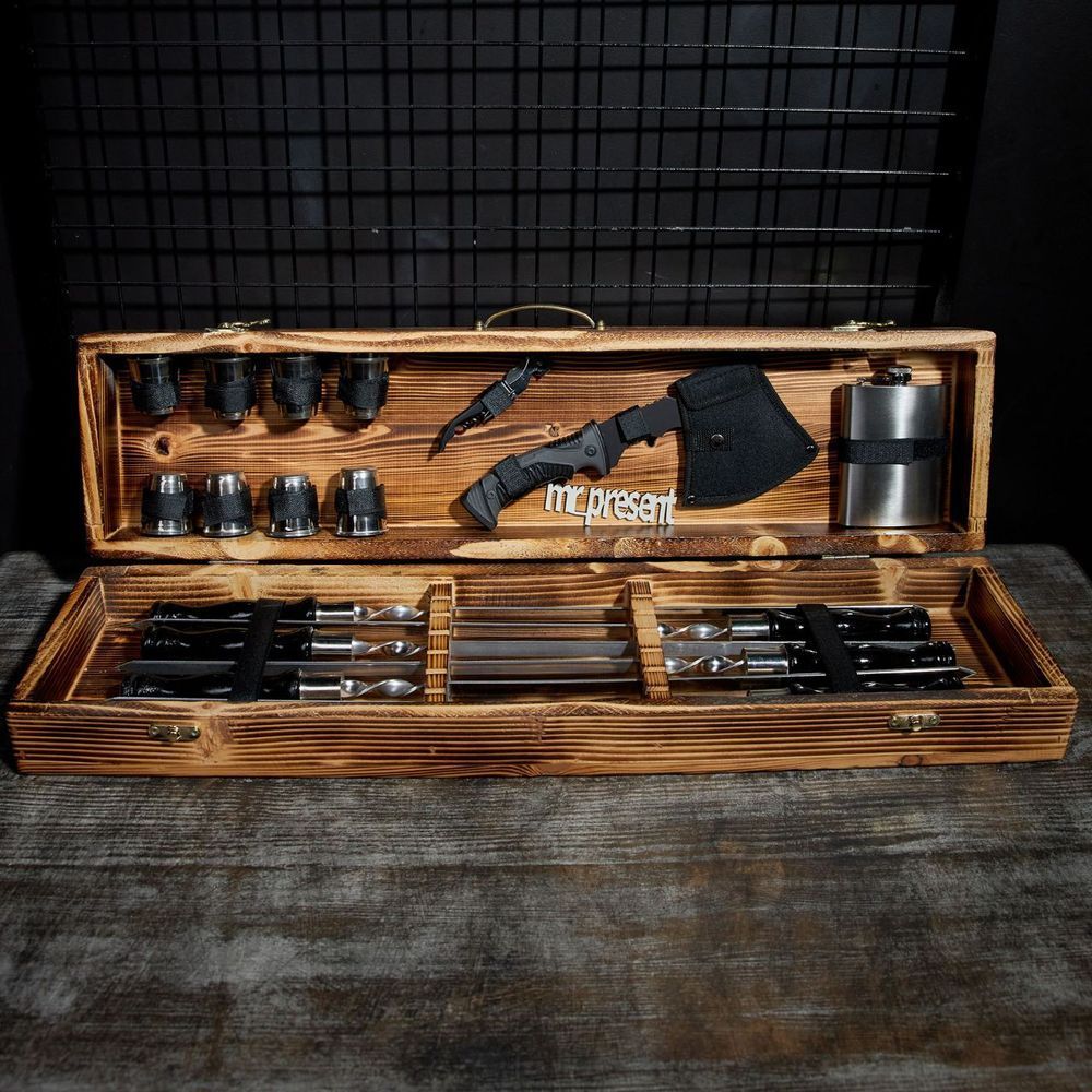 Набір шампурів у кейсі Blackwood set №1. Шашличний набір. Подарунок батькові