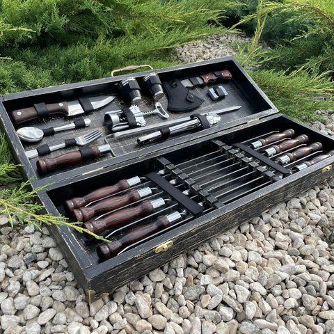 Набір шампурів у дерев'яному кейсі Grill Vintage. Набір для пікніку