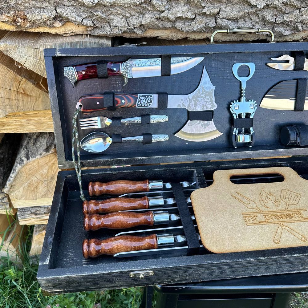 Набір шампурів у вінтажному кейсі Hunter Black-2. Шашличний набір. Подарунок чоловікові
