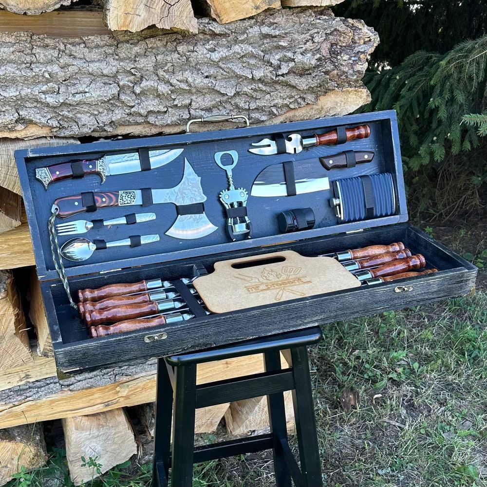 Набір шампурів у вінтажному кейсі Hunter Black-2. Шашличний набір. Подарунок чоловікові