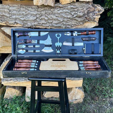 Набір шампурів у вінтажному кейсі Hunter Black-2. Шашличний набір. Подарунок чоловікові