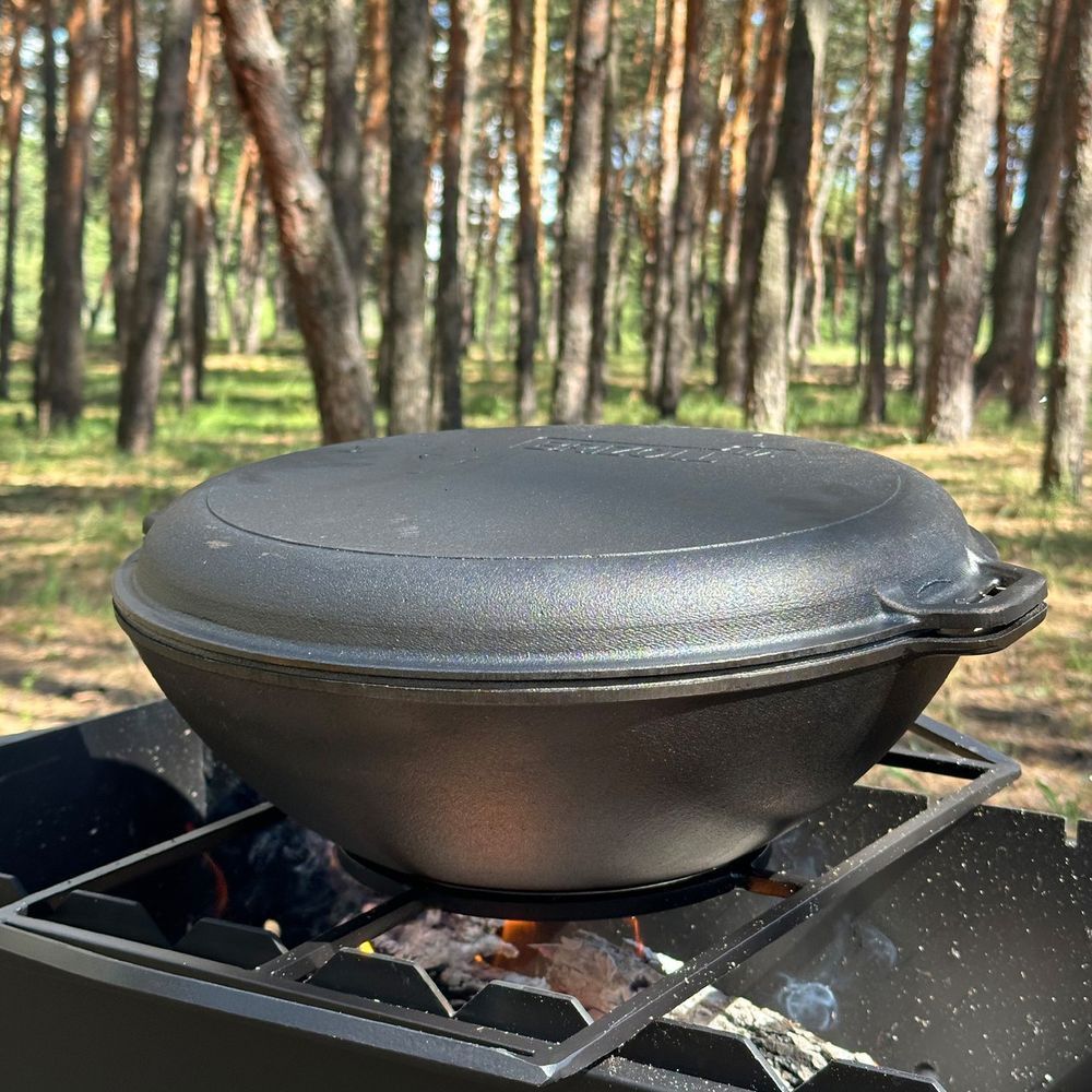 Сковорода WOK-08КС чугунная с крышкой-сковородкой гриль 8л